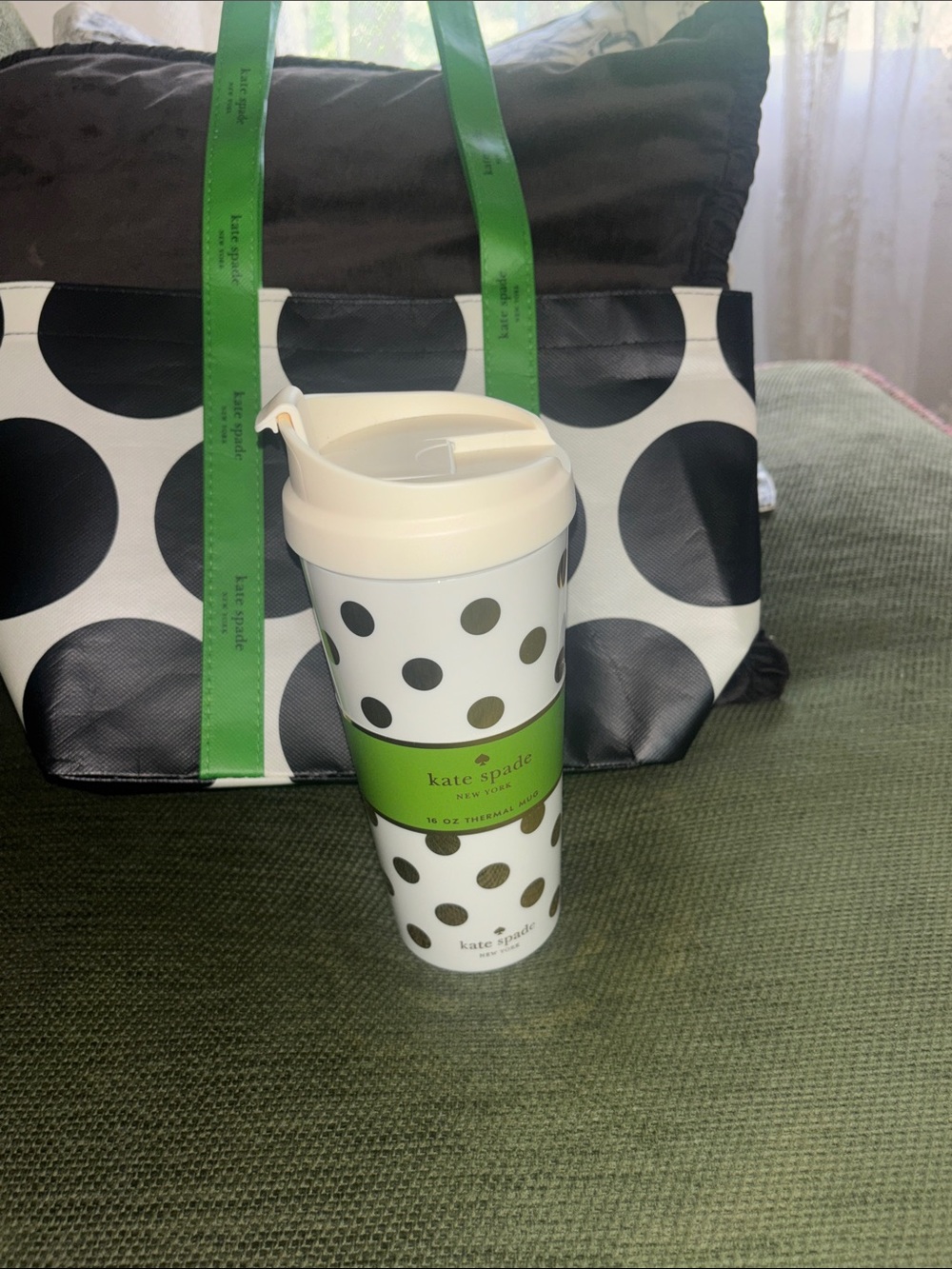 kate spade White and Gold Polka Dot Thermal Mug  NWT